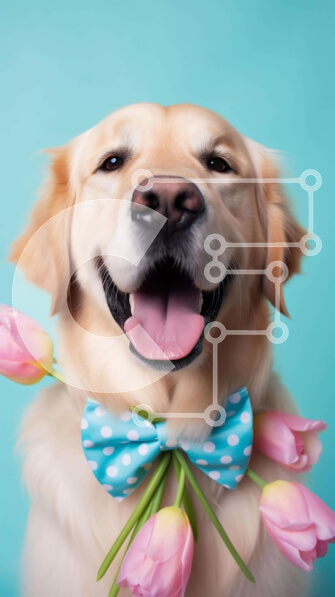 Σετ των 2 Intra Συλλεκτικό Ξύλινο Παζλ Plywood  4mm - Σκύλος Golden Retriever με ροζ τουλίπες και παπιγιόν Σε Ξύλινο Κουτί - Διαστάσεις: 10x10 cm – 25 κομμάτια