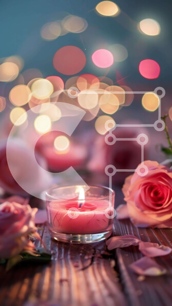 Intra Συλλεκτικό Ξύλινο Παζλ Plywood  4mm - Ρομαντικό κερί και ροζ τριαντάφυλλα με φώτα Bokeh Σε Ξύλινο Κουτί - Διαστάσεις Puzzle: 10x10 cm – 25 κομμάτια