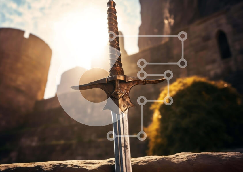 Intra Συλλεκτικό Ξύλινο Παζλ Plywood  4mm - Αρχαίο ξίφος στο παλιό κάστρο Σε Ξύλινο Κουτί - Διαστάσεις: 10x10 cm – 25 κομμάτια