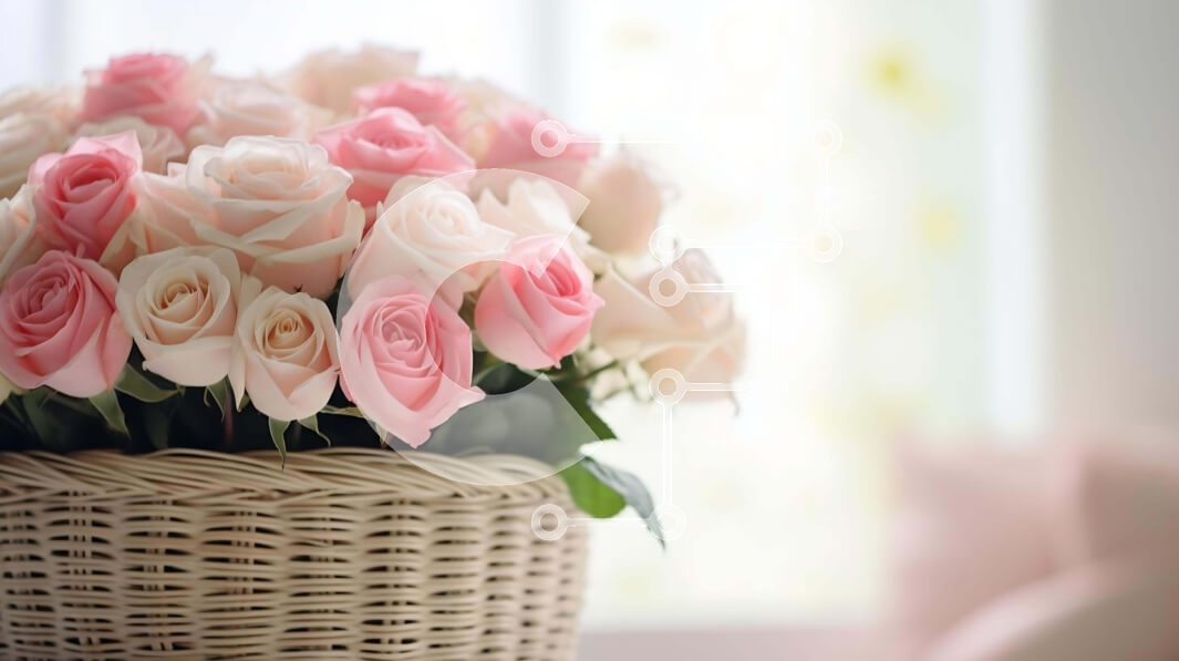 Intra Συλλεκτικό Ξύλινο Παζλ Plywood  4mm - Ψάθινο καλάθι με ροζ και λευκά τριαντάφυλλα Σε Ξύλινο Κουτί - Διαστάσεις: 10x10 cm – 25 κομμάτια