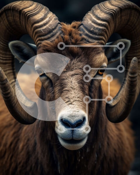 Σετ των 2 Intra Συλλεκτικό Ξύλινο Παζλ Plywood  4mm - Εκπληκτική εικόνα από κοντά ενός καφέ κριού με σγουρά κέρατα Σε Ξύλινο Κουτί - Διαστάσεις: 10x10 cm – 25 κομμάτια