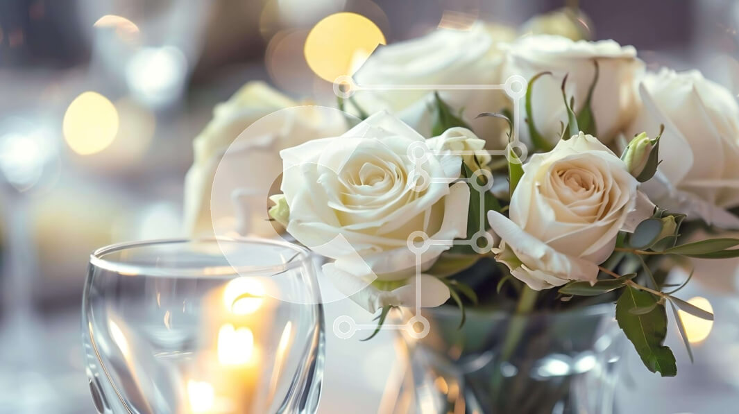 Intra Συλλεκτικό Ξύλινο Παζλ Plywood  4mm - Γυάλινο βάζο με λευκά τριαντάφυλλα, κεριά και ποτήρια κρασιού Σε Ξύλινο Κουτί - Διαστάσεις Puzzle: 10x10 cm – 25 κομμάτια