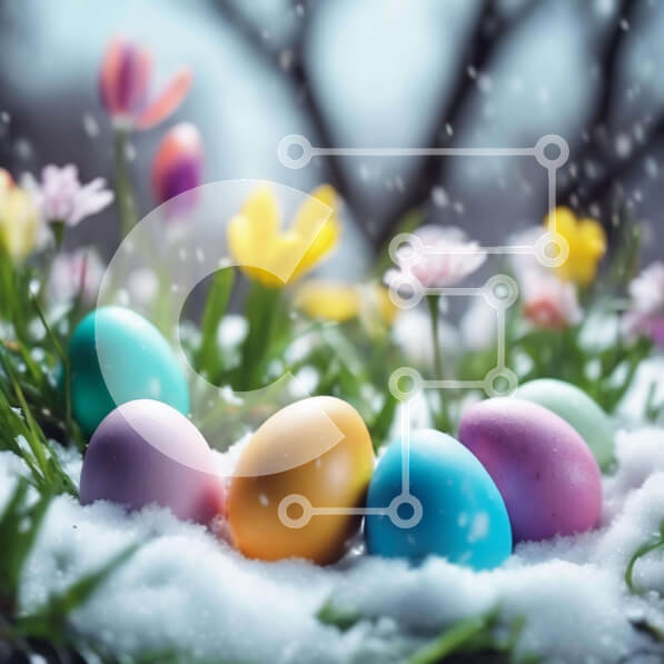 Intra Συλλεκτικό Ξύλινο Παζλ Plywood  4mm - Πασχαλινά αυγά και λουλούδια στο χιόνι Σε Ξύλινο Κουτί - Διαστάσεις: 10x10 cm – 25 κομμάτια