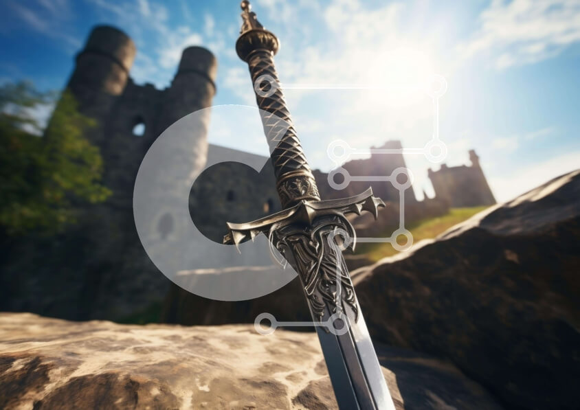 Intra Συλλεκτικό Ξύλινο Παζλ Plywood  4mm - Ξίφος στους βράχους μπροστά από το παλιό κάστρο Σε Ξύλινο Κουτί - Διαστάσεις Puzzle: 10x10 cm – 25 κομμάτια