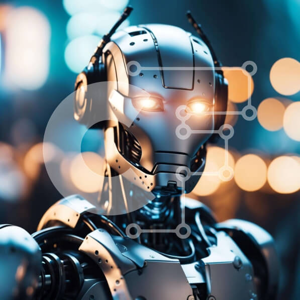 Intra Συλλεκτικό Ξύλινο Παζλ Plywood  4mm - Ρομπότ με λαμπερά μάτια και ακουστικά - εικονογράφηση τεχνητής νοημοσύνης Σε Ξύλινο Κουτί - Διαστάσεις Puzzle: 10x10 cm – 25 κομμάτια