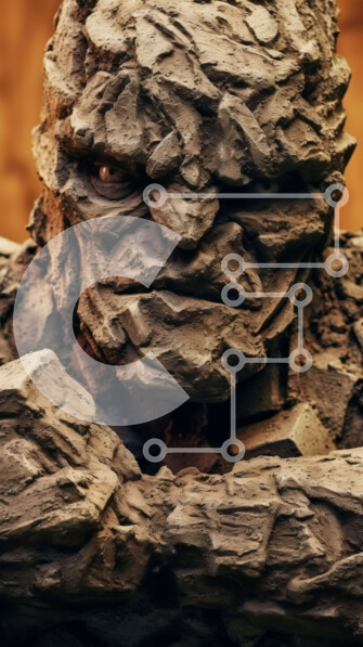 Intra Συλλεκτικό Ξύλινο Παζλ Plywood  4mm - Κοντινό πλάνο ενός προσώπου με πέτρα ή σκυρόδεμα Σε Ξύλινο Κουτί - Διαστάσεις Puzzle: 10x10 cm – 25 κομμάτια