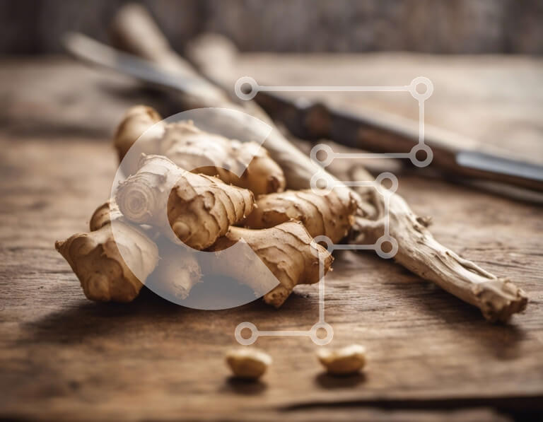 Σετ των 2 Intra Συλλεκτικό Ξύλινο Παζλ Plywood  4mm - Φρέσκες ρίζες τζίντζερ σε ξύλινο τραπέζι Σε Ξύλινο Κουτί - Διαστάσεις: 10x10 cm – 25 κομμάτια