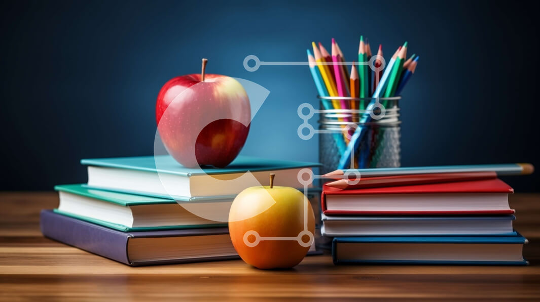 Intra Συλλεκτικό Ξύλινο Παζλ Plywood  4mm - Στοίβα από βιβλία με τη Apple σε ξύλινο τραπέζι Σε Ξύλινο Κουτί - Διαστάσεις Puzzle: 10x10 cm – 25 κομμάτια