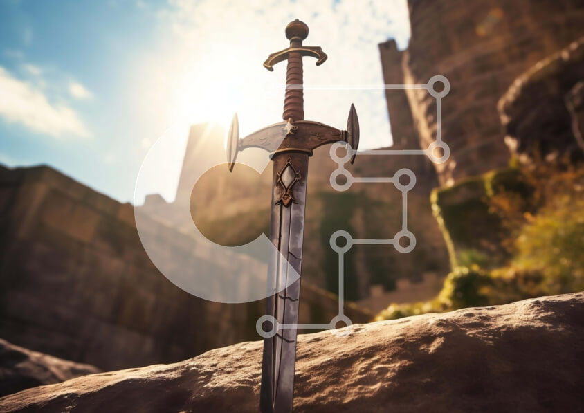 Intra Συλλεκτικό Ξύλινο Παζλ Plywood  4mm - Μεγάλο ξίφος μπροστά από ένα εντυπωσιακό κάστρο Σε Ξύλινο Κουτί - Διαστάσεις: 10x10 cm – 25 κομμάτια