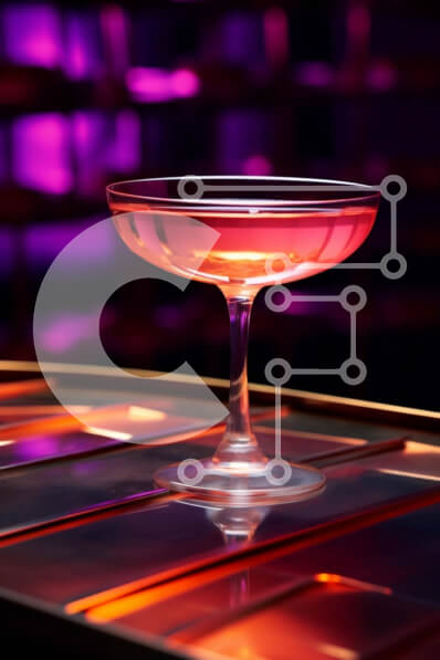 Σετ των 2 Intra Συλλεκτικό Ξύλινο Παζλ Plywood  4mm - Άδειο ποτήρι κοκτέιλ με ροζ υγρό σε ροζ και μωβ φωτισμό Σε Ξύλινο Κουτί - Διαστάσεις: 10x10 cm – 25 κομμάτια