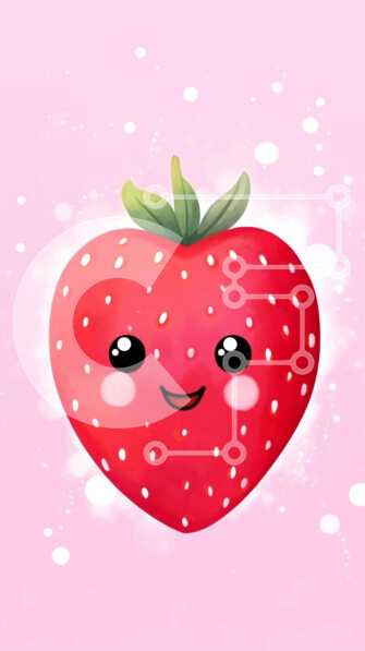 Intra Συλλεκτικό Ξύλινο Παζλ Plywood  4mm - Χαριτωμένη χαμογελαστή φράουλα σε ροζ φόντο Σε Ξύλινο Κουτί - Διαστάσεις Puzzle: 10x10 cm – 25 κομμάτια