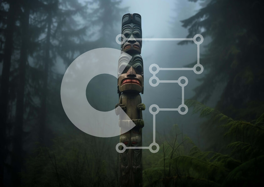 Intra Συλλεκτικό Ξύλινο Παζλ Plywood  4mm - Πόλος τοτέμ στο δάσος με γλυπτά ιθαγενών Αμερικανών Σε Ξύλινο Κουτί - Διαστάσεις Puzzle: 10x10 cm – 25 κομμάτια