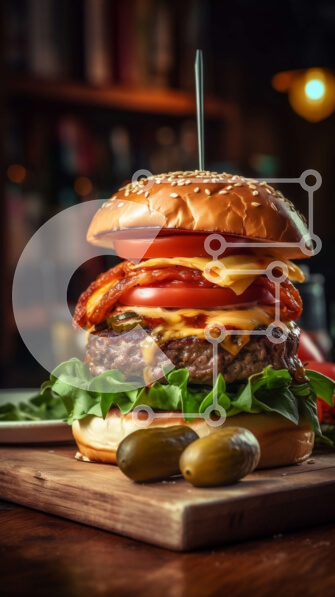 Intra Συλλεκτικό Ξύλινο Παζλ Plywood  4mm - Νόστιμο χάμπουργκερ με πατάτες στο πλάι Σε Ξύλινο Κουτί - Διαστάσεις: 10x10 cm – 25 κομμάτια