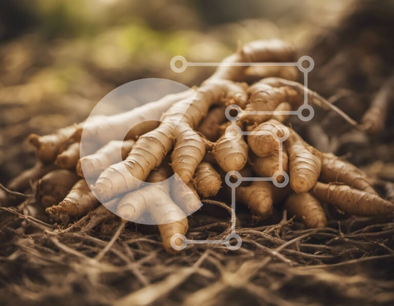 Σετ των 2 Intra Συλλεκτικό Ξύλινο Παζλ Plywood  4mm - Σωρός από φρέσκες ρίζες τζίντζερ σε αποξηραμένα φύλλα και κλαδιά Σε Ξύλινο Κουτί - Διαστάσεις: 10x10 cm – 25 κομμάτια