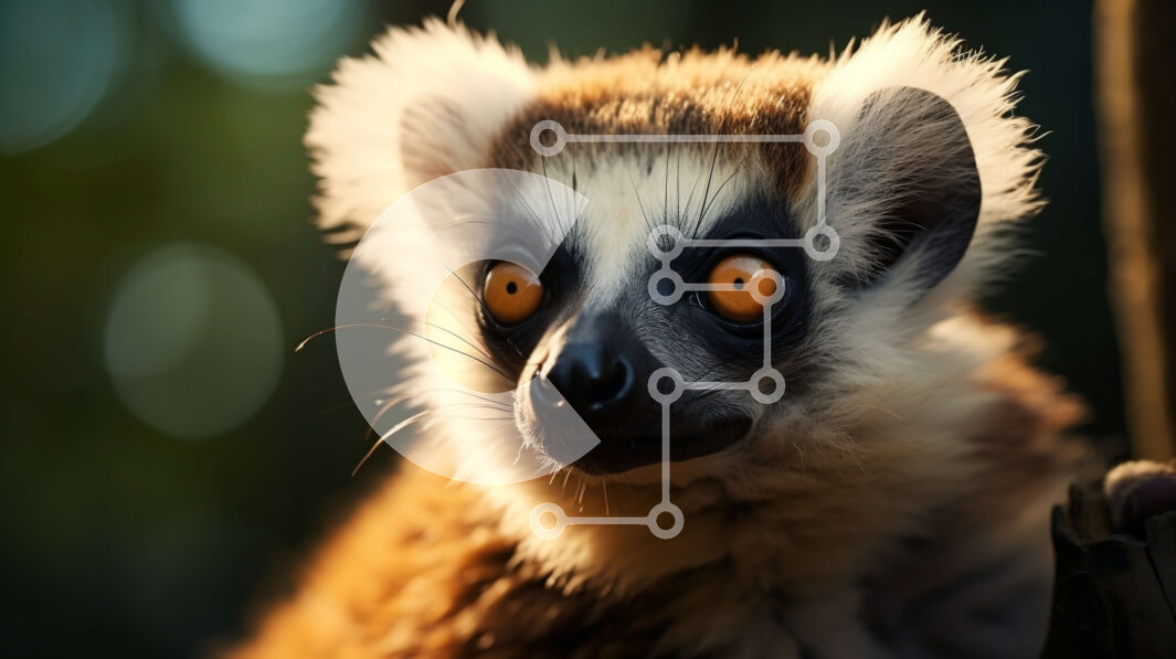 Intra Συλλεκτικό Ξύλινο Παζλ Plywood  4mm - Κοντινό πλάνο του προσώπου ενός περίεργου λεμούριου Σε Ξύλινο Κουτί - Διαστάσεις: 10x10 cm – 25 κομμάτια