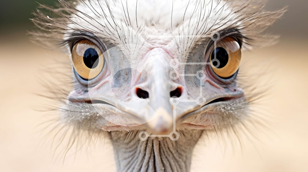 Σετ των 2 Intra Συλλεκτικό Ξύλινο Παζλ Plywood  4mm - Κοντινή όψη του κεφαλιού μιας στρουθοκαμήλου Σε Ξύλινο Κουτί - Διαστάσεις: 10x10 cm – 25 κομμάτια