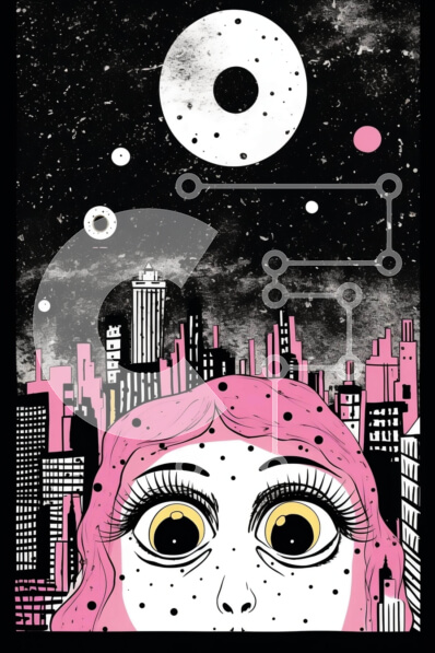 Intra Συλλεκτικό Ξύλινο Παζλ Plywood  4mm - Γυναίκα με ροζ μαλλιά σε αστικό τοπίο που κοιτάζει ψηλά στον ουρανό Σε Ξύλινο Κουτί - Διαστάσεις Puzzle: 10x10 cm – 25 κομμάτια