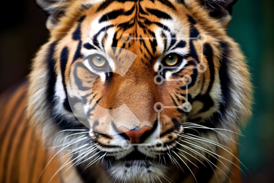 Σετ των 2 Intra Συλλεκτικό Ξύλινο Παζλ Plywood  4mm - Πρόσωπο τίγρης από κοντά με άγρια ​​έκφραση και κίτρινα μάτια Σε Ξύλινο Κουτί - Διαστάσεις: 10x10 cm – 25 κομμάτια