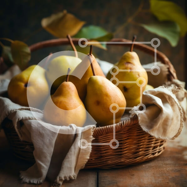 Σετ των 2 Intra Συλλεκτικό Ξύλινο Παζλ Plywood  4mm - Καλάθι με ώριμα αχλάδια σε ένα ξύλινο τραπέζι Σε Ξύλινο Κουτί - Διαστάσεις: 10x10 cm – 25 κομμάτια