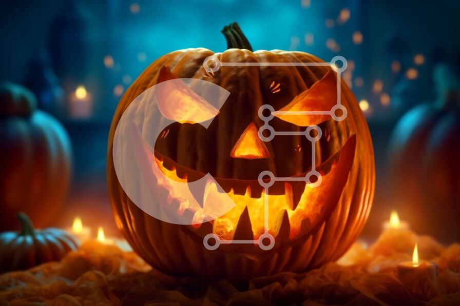 Intra Συλλεκτικό Ξύλινο Παζλ Plywood  4mm - Σκαλιστή κολοκύθα με λαμπερό πρόσωπο Jack-o'-lantern και αναμμένα κεριά Σε Ξύλινο Κουτί - Διαστάσεις: 10x10 cm – 25 κομμάτια