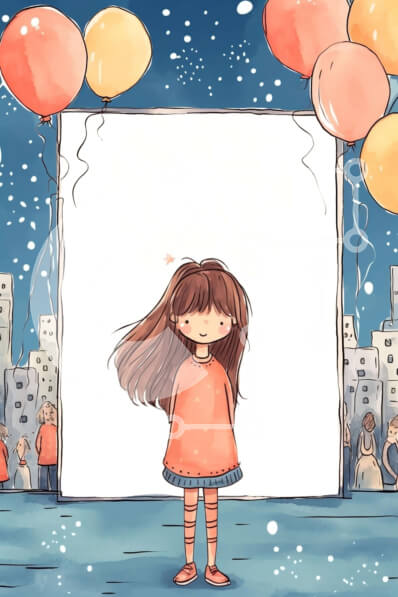 Intra Συλλεκτικό Ξύλινο Παζλ Plywood  4mm - Κορίτσι κινουμένων σχεδίων με κορνίζα και μπαλόνια Σε Ξύλινο Κουτί - Διαστάσεις Puzzle: 10x10 cm – 25 κομμάτια