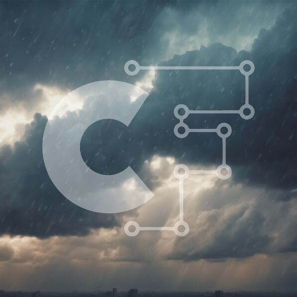 Intra Συλλεκτικό Ξύλινο Παζλ Plywood  4mm - Σκοτεινός θυελλώδης ουρανός με πυκνά σύννεφα και βροχή να πέφτουν στην πόλη Σε Ξύλινο Κουτί - Διαστάσεις Puzzle: 10x10 cm – 25 κομμάτια