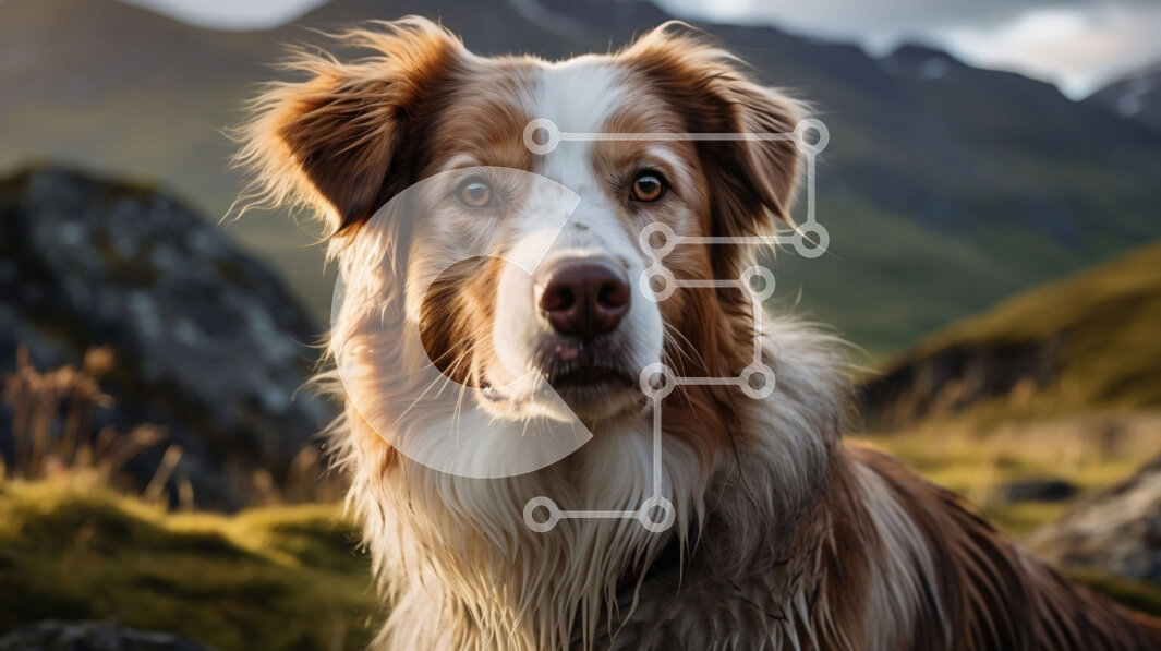 Intra Συλλεκτικό Ξύλινο Παζλ Plywood  4mm - Περίεργος καφέ και λευκός σκύλος στη βραχώδη πλαγιά με βουνά στο φόντο Σε Ξύλινο Κουτί - Διαστάσεις: 10x10 cm – 25 κομμάτια