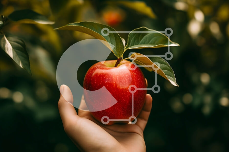 Σετ των 2 Intra Συλλεκτικό Ξύλινο Παζλ Plywood  4mm - Δονούμενη εικόνα ενός χεριού που κρατά ένα κόκκινο μήλο με πράσινο φύλλο Σε Ξύλινο Κουτί - Διαστάσεις: 10x10 cm – 25 κομμάτια