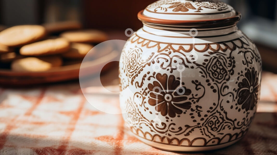 Σετ των 2 Intra Συλλεκτικό Ξύλινο Παζλ Plywood  4mm - Κεραμικό βάζο μπισκότων σε καρό τραπεζομάντιλο Σε Ξύλινο Κουτί - Διαστάσεις: 10x10 cm – 25 κομμάτια