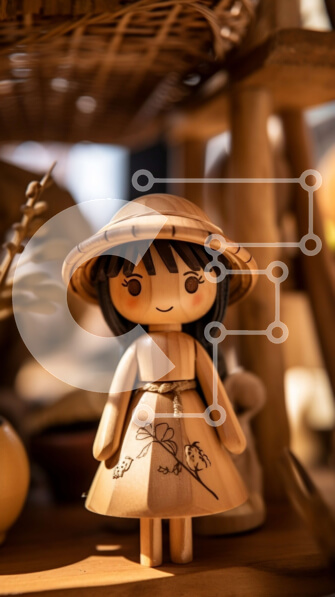 Intra Συλλεκτικό Ξύλινο Παζλ Plywood  4mm - Ξύλινη κούκλα με ψάθινο καπέλο σε ξύλινο ράφι Σε Ξύλινο Κουτί - Διαστάσεις: 10x10 cm – 25 κομμάτια