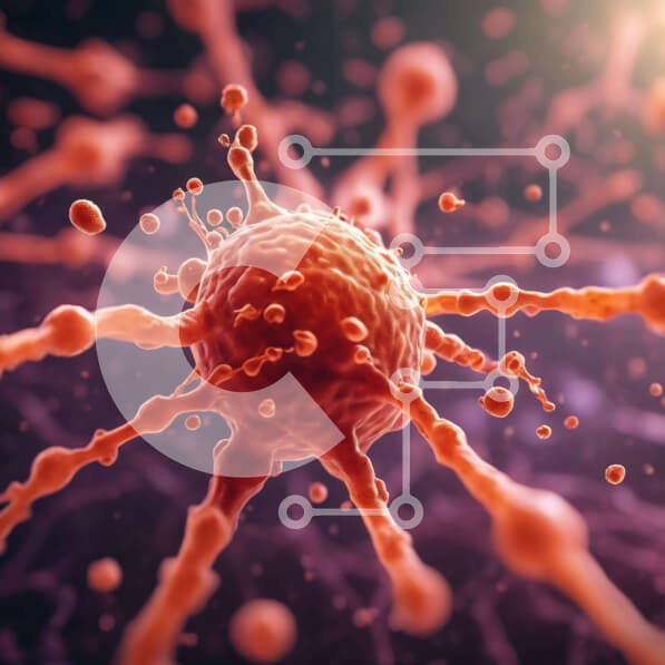 Intra Συλλεκτικό Ξύλινο Παζλ Plywood  4mm - 3D απεικόνιση του καρκινικού κυττάρου με πορτοκαλί φυσαλίδες Σε Ξύλινο Κουτί - Διαστάσεις Puzzle: 10x10 cm – 25 κομμάτια