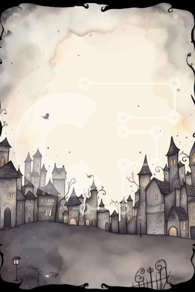 Intra Συλλεκτικό Ξύλινο Παζλ Plywood  4mm - Εικονογράφηση σε στυλ καρτούν μιας παλιάς πόλης με πουλιά και μια μαύρη γάτα Σε Ξύλινο Κουτί - Διαστάσεις Puzzle: 10x10 cm – 25 κομμάτια