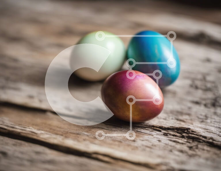 Intra Συλλεκτικό Ξύλινο Παζλ Plywood  4mm - Χρωματιστά Πασχαλινά αυγά σε ξύλινη επιφάνεια Σε Ξύλινο Κουτί - Διαστάσεις Puzzle: 10x10 cm – 25 κομμάτια