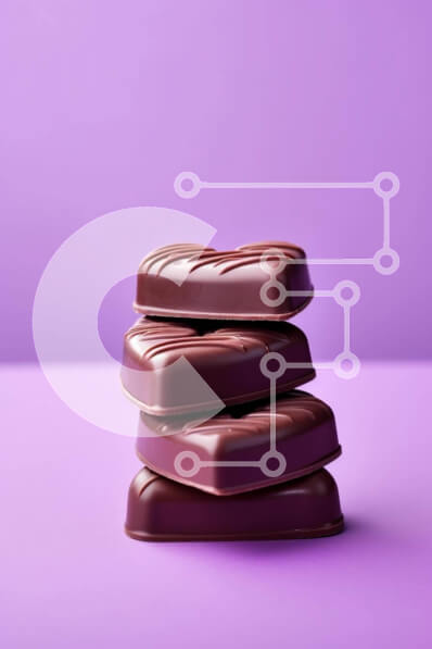 Σετ των 2 Intra Συλλεκτικό Ξύλινο Παζλ Plywood  4mm - Στοίβα από ράβδους σοκολάτας σε σχήμα καρδιάς σε μωβ φόντο Σε Ξύλινο Κουτί - Διαστάσεις: 10x10 cm – 25 κομμάτια