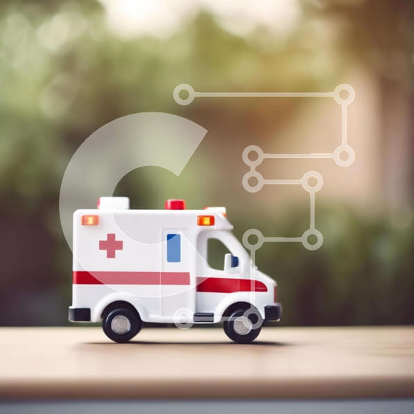 Intra Συλλεκτικό Ξύλινο Παζλ Plywood  4mm - Παιχνίδι όχημα έκτακτης ανάγκης σε ξύλινο τραπέζι με πράσινο φύλλωμα Σε Ξύλινο Κουτί - Διαστάσεις Puzzle: 10x10 cm – 25 κομμάτια