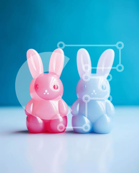 Intra Συλλεκτικό Ξύλινο Παζλ Plywood  4mm - Ροζ και μπλε λαγουδάκια ειδώλια σε μπλε φόντο Σε Ξύλινο Κουτί - Διαστάσεις: 10x10 cm – 25 κομμάτια