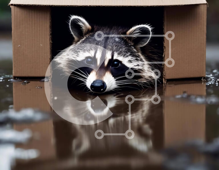 Σετ των 2 Intra Συλλεκτικό Ξύλινο Παζλ Plywood  4mm - Περίεργο ρακούν που κρυφοκοιτάζει από το χαρτόκουτο στη λακκούβα Σε Ξύλινο Κουτί - Διαστάσεις: 10x10 cm – 25 κομμάτια