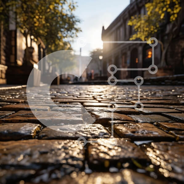 Intra Συλλεκτικό Ξύλινο Παζλ Plywood  4mm - Πλακόστρωτος δρόμος με κτίρια και δέντρα Σε Ξύλινο Κουτί - Διαστάσεις Puzzle: 10x10 cm – 25 κομμάτια