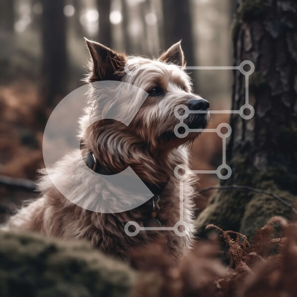 Intra Συλλεκτικό Ξύλινο Παζλ Plywood  4mm - Σοβαρό δασύτριχο σκυλί που κάθεται στο δάσος Σε Ξύλινο Κουτί - Διαστάσεις: 10x10 cm – 25 κομμάτια