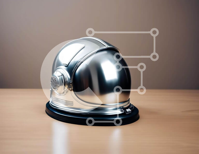 Intra Συλλεκτικό Ξύλινο Παζλ Plywood  4mm - Ασημένιο κράνος αστροναύτη σε ξύλινο τραπέζι Σε Ξύλινο Κουτί - Διαστάσεις Puzzle: 10x10 cm – 25 κομμάτια