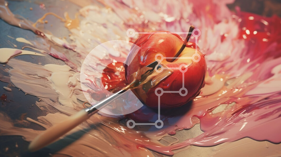 Intra Συλλεκτικό Ξύλινο Παζλ Plywood  4mm - Κόκκινο μήλο με πιτσιλίσματα και πινέλο Σε Ξύλινο Κουτί - Διαστάσεις Puzzle: 10x10 cm – 25 κομμάτια