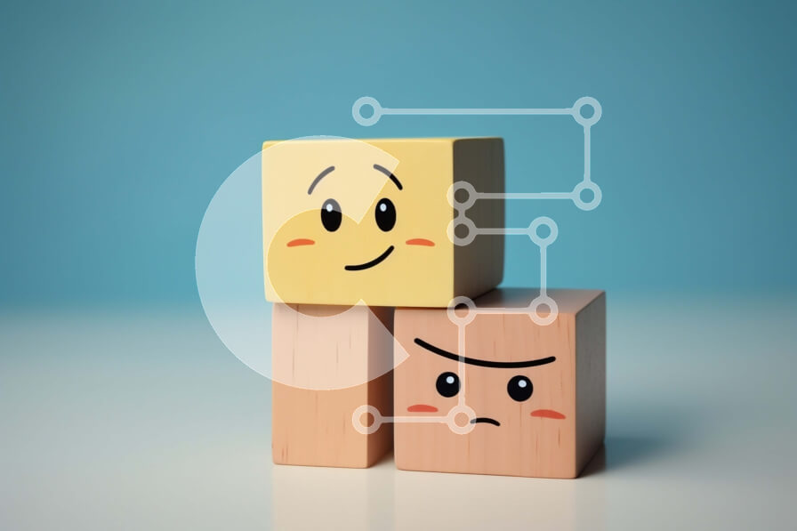 Intra Συλλεκτικό Ξύλινο Παζλ Plywood  4mm - Ξύλινοι μπλοκ με χαμογελαστά πρόσωπα σε μπλε φόντο Σε Ξύλινο Κουτί - Διαστάσεις: 10x10 cm – 25 κομμάτια