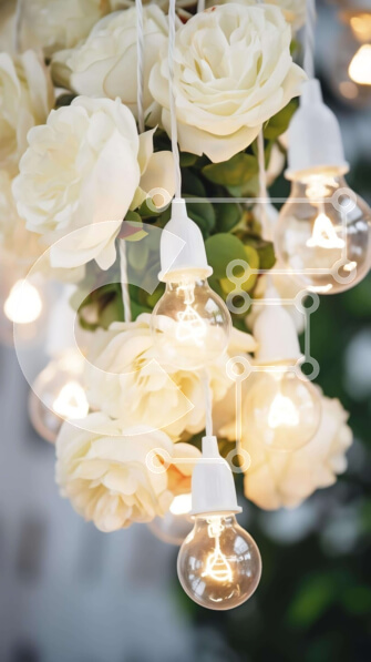 Intra Συλλεκτικό Ξύλινο Παζλ Plywood  4mm - Κομψό μπουκέτο λευκό τριαντάφυλλο με λάμπες Σε Ξύλινο Κουτί - Διαστάσεις Puzzle: 10x10 cm – 25 κομμάτια