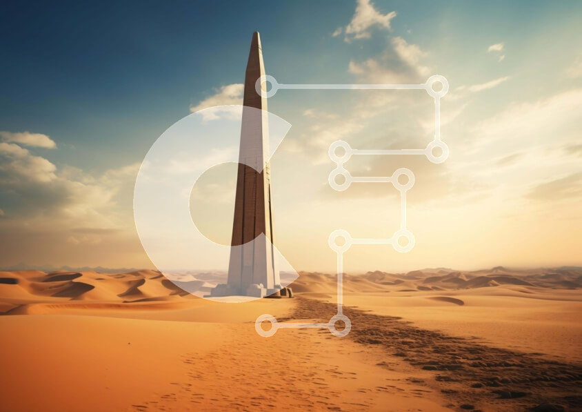 Intra Συλλεκτικό Ξύλινο Παζλ Plywood  4mm - Οβελίσκος στο τοπίο της ερήμου Σε Ξύλινο Κουτί - Διαστάσεις Puzzle: 10x10 cm – 25 κομμάτια