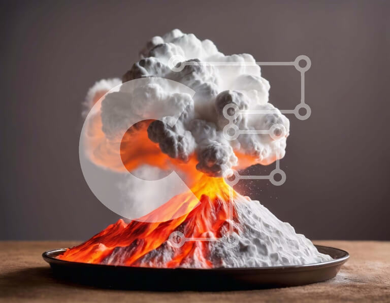 Intra Συλλεκτικό Ξύλινο Παζλ Plywood  4mm - Εκρηκτικό ηφαίστειο στο πιάτο με κόκκινο, πορτοκαλί και κίτρινο χρώμα Σε Ξύλινο Κουτί - Διαστάσεις: 10x10 cm – 25 κομμάτια