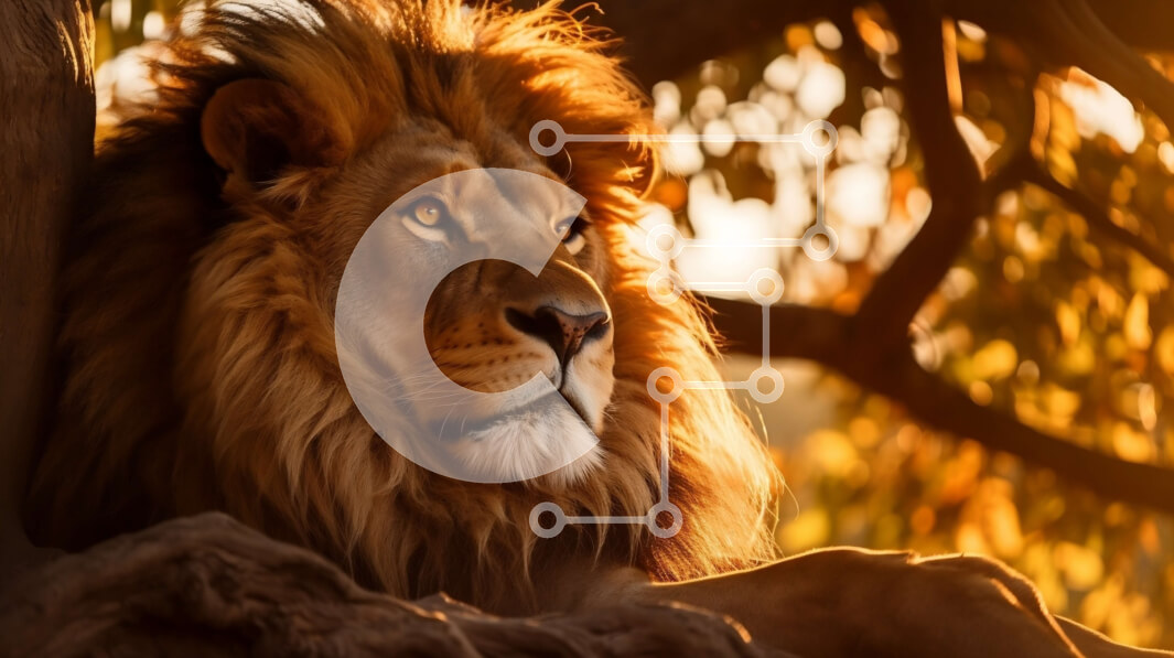 Intra Συλλεκτικό Ξύλινο Παζλ Plywood  4mm - Εκπληκτική εικόνα ενός λιονταριού στο δάσος στο ηλιοβασίλεμα Σε Ξύλινο Κουτί - Διαστάσεις: 10x10 cm – 25 κομμάτια