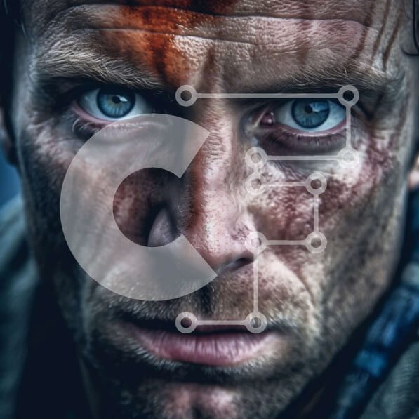 Intra Συλλεκτικό Ξύλινο Παζλ Plywood  4mm - Έντονος και αποφασιστικός άντρας με διαπεραστικά μπλε μάτια Σε Ξύλινο Κουτί - Διαστάσεις Puzzle: 10x10 cm – 25 κομμάτια