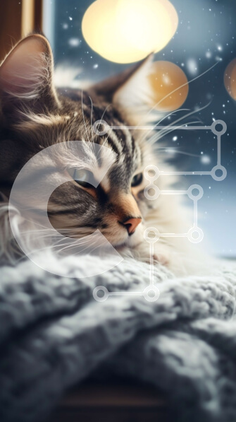 Σετ των 2 Intra Συλλεκτικό Ξύλινο Παζλ Plywood  4mm - Αξιολάτρευτη εικόνα μιας χνουδωτής γάτας που κοιτάζει τη σκηνή του χιονιού Σε Ξύλινο Κουτί - Διαστάσεις: 10x10 cm – 25 κομμάτια