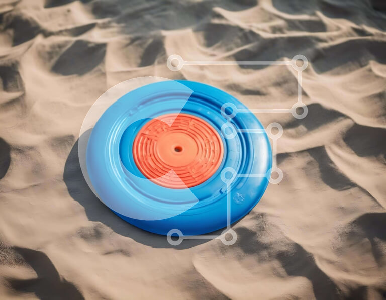 Intra Συλλεκτικό Ξύλινο Παζλ Plywood  4mm - Μπλε και πορτοκαλί φρίσμπι στην άμμο Σε Ξύλινο Κουτί - Διαστάσεις: 10x10 cm – 25 κομμάτια