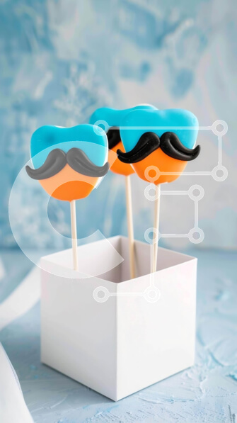 Intra Συλλεκτικό Ξύλινο Παζλ Plywood  4mm - Τρία Cake Pops με πορτοκαλί και μπλε μουστάκια σε λευκό κουτί Σε Ξύλινο Κουτί - Διαστάσεις: 10x10 cm – 25 κομμάτια